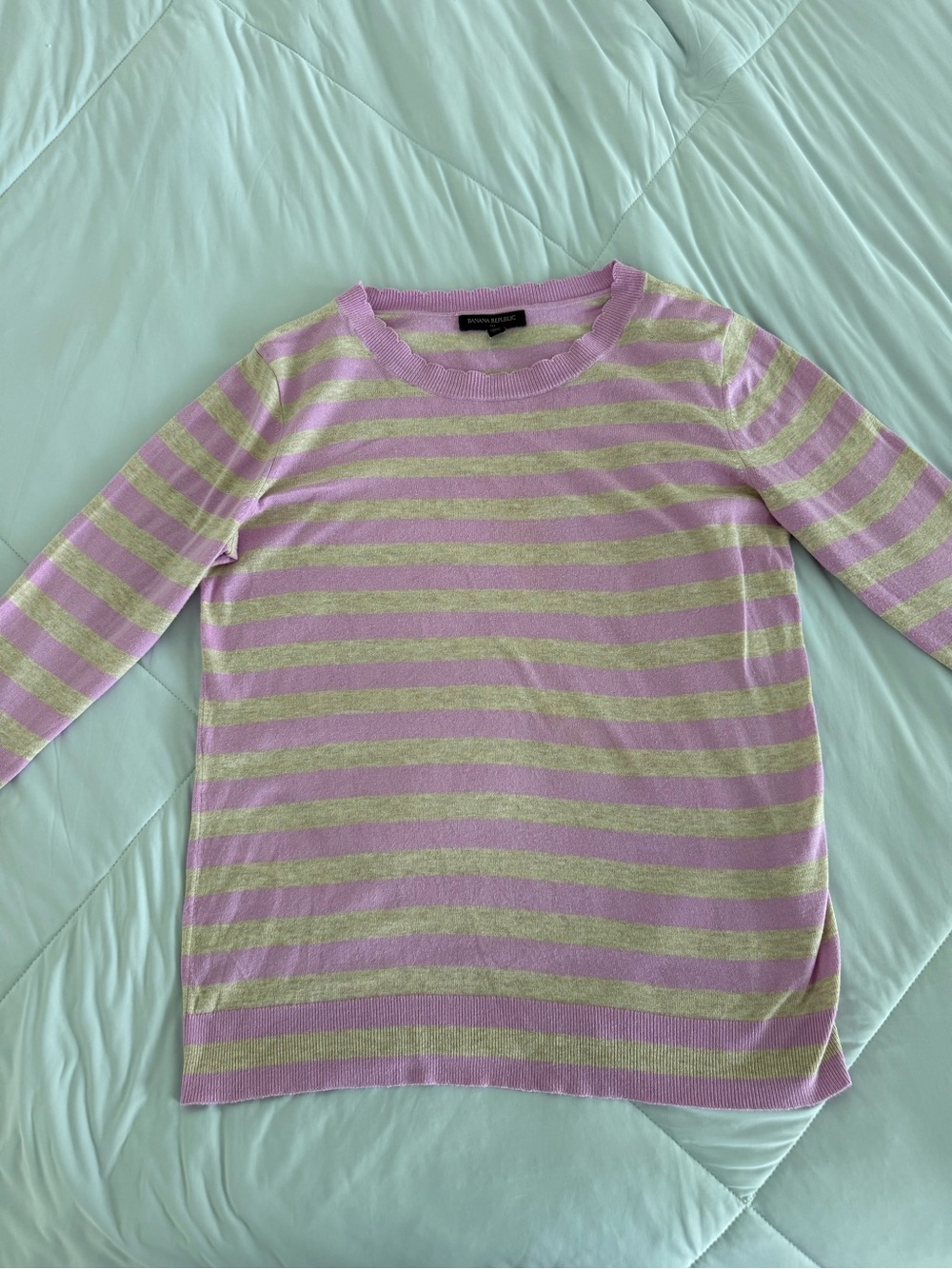 Banana Republic Lavender and Cream Striped Crewneck Sweater